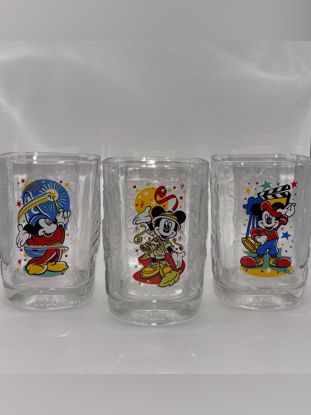 Disney World 2000 Millennium Mickey Glass Set EPCOT Animal Kingdom Studios (3)